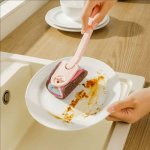 YESPERY Long Handled Sponge Clip Brush Dishwashing Brush with Replaceable Head Kitchen Sink and Stove Cleaning Brush