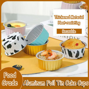 Aluminum Foil Tin Cup Cake Cups 10PCS Reusable Pudding Cake Mold Air Fryer Tinfoil Box Small Baking Tray Home Oven Baking Mold Tin Tray Cup Heat Resistant Baking Cup 锡纸蛋糕杯