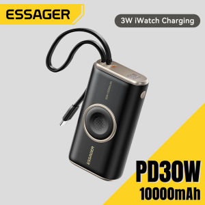 Essager Xách Tay 10000MAh Màn hình hiển thị kỹ thuật số Pin sạc dự phòng với 3W Sạc Không Dây Cho Iwatch 30W Pd Nhanh Chóng Sạc Được Xây Dựng-Trong Type-C Cáp