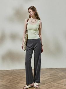 KUHNMARVIN | Soft Breathable High Waist Slim Modale Cotton Wide Leg Pants