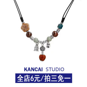 Kancai New Chinese Handmade Ceramic Beaded Braid Rope Bring In Wealth and Treasure Necklace Female 2024 New Arrival Best Selling Niche Style Clavicle Chain