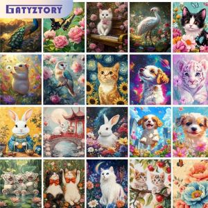 GATYZTORY Picture Painting By Numbers For Adults Forest Animals Drawing Coloring By Numbers Handmade Acrylic Paint For Home Deco
