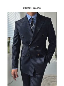 Double Breasted Business Casual Notch Lapel Striped Suits