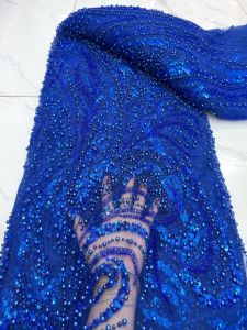 OLEVO | AT2874 African French Tulle Lace Fabric 2026 High Quality Beaded Nigerian Sequins Lace Fabric for Wedding Dress Sewing