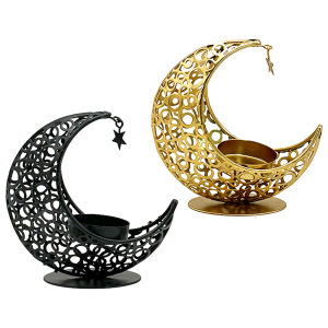 Home Table Decor Eid Mubarak Candle Holder Moon Shape Ramadan Tea Light Holder for Festive Celebrations