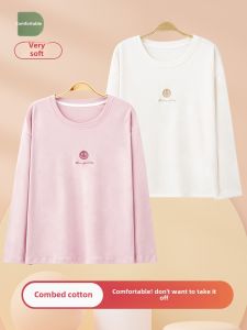 Pure Cotton Sleepwear Top Womens Long Sleeve T-Shirt Single Piece Spring Autumn Winter Home Clothes Ins Style Youth Embroidery