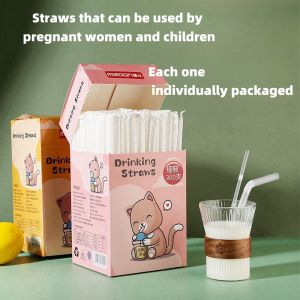 100/200/300ชิ้นฟางข้าวชานมหลอดน้ำหลอดเครื่องดื่มหลอดพลาสติกใช้แล้วทิ้งโปร่งใสบรรจุแยกชิ้นหลอดเดี่ยวงอได้หลอดพิเศษสำหรับหญิงตั้งครรภ์และเด็กขายส่ง