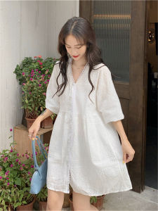 Kỳ Nghỉ Pháp Váy Trắng Cho Nữ Thiết Kế Mùa Hè Cảm Giác Tốt Rời Eo Vải Lanh Cotton Tươi Phong Cách Ngọt Ngào Váy Búp Bê