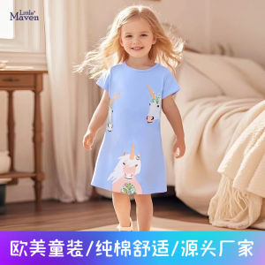 Little Maven Girls Cartoon Dress Casual Summer Skirt Childrens Dress Soft Cotton Fabric Short Sleeve Dress for Ages 2-8