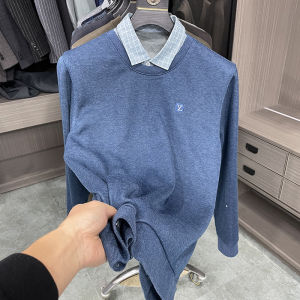 Áo Len Dệt Kim Dày Lót Lông Cừu Cổ Áo Sơ Mi Thời Trang Thu Đông Cho Nam Áo Len Cổ Bẻ Dài Tay Thường Ngày Chất Liệu Polyester