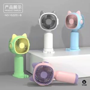 YASE YS2251B Mini Fan Cute Cat Ear Mini Size Portable Handheld Fan With Base Standing Phone Holder Base Strong Wind Hand Fan 手持桌面小风扇