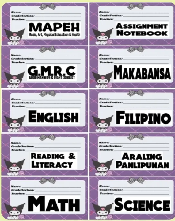 Kids Set Notebook Subject Sticker Label 10pcs | Printed in waterproof ...
