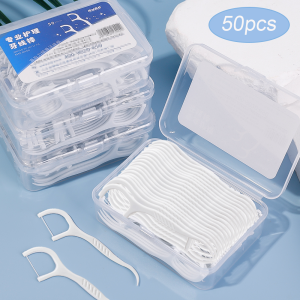 50pcs/box Biodegradable Dental Floss Picks Thin Thread Tooth Flossers for Adults & Kids Dental Floss Flosser Picks Toothpicks Tooth Cleaning Interdental Brush Oral Hygiene Care Tool