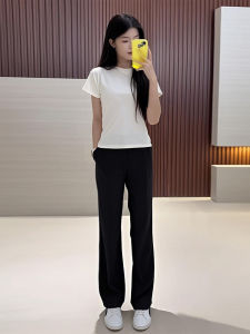 Quần Ống Rộng Màu Đen Cho Nam Mùa Hè Mỏng Quần Dài Ống Đứng Quần Dài Thường Ngày Bằng Lụa Băng Cạp Vừa Quần Dài