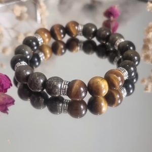 Copia & Tutela - Abundance Prosperity & Protection Bracelet - Gold Sheen Obsidian Tigers Eye & Pyrite