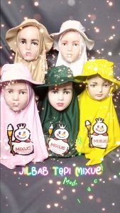 Jilbab Topi Anak Gambar Mixue Model Bucket Bisa Dilepas Hijab Mixue Topi Pisah