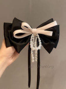Silk Satin Hair Clip with Butterfly Knot And Long Tassel Pearl Womens Stylish New Hair Accessory Korean Style Fresh out