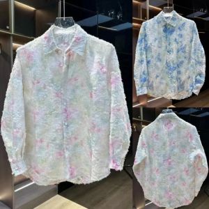 Spring Summer New Floral Print Casual Long Sleeve Mens Shirt Loose Fit 3D Flower Pattern Breathable Comfortable Youth Fashion