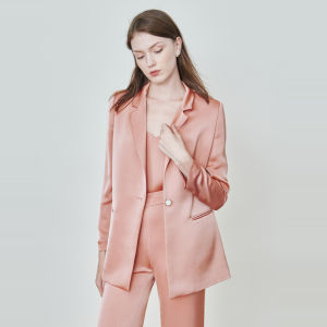 Caroline Spring 2023 Glossy Texture Suit Jacket Elegant Quality Polyester Long Sleeve Commute Style Pure Color Fashion Women