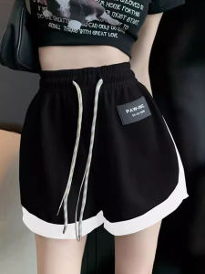 Quần Short Thể Thao Màu Đen Cho Nữ Mùa Hè Quần Dài Vừa Phải Chạy Bộ Rộng Rãi Quần Ống Rộng Thường Ngày Quần Năm Điểm