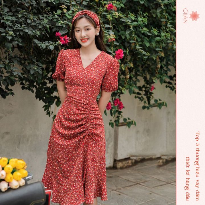 Mua Váy Hoa Nhí Cổ Vuông Vintage Thắt Nơ Eo | Tiki