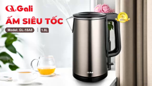 Ấm Siêu Tốc Gali GL-18A8 Thân Ấm Nguyên Khối Inox 304 2 lớp Chống Nóng. Hàng chính hãng. Bảo Hành 24 Tháng