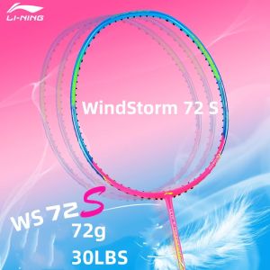 Li Ning WindStorm 72 S (6U) Blue Pink All Carbon Fiber Badminton Racket For Medium Level Women Athletes（100% Original）AYPR008