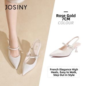Josiny | French Style New T-Strap Open Back Pointed Toe Rhinestone High Heels