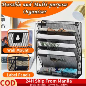 File Holder Hanging Wall-Mounted File Organizer Rack Shelf With Bottom Tray Desk Magazine Document Storage Box Multifunctional File Storage Rack Iron Office Tableware Storage Handy Gadget Multi-Layer Office Supplies For Home Cubicle Countertop