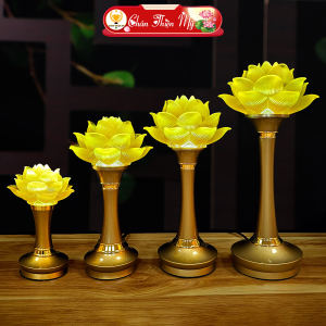 Đèn Thờ Hợp Kim Hoa Sen Lưu Ly CHÂN THIỆN MỸ Vật Phẩm Trang Trí Bàn Thờ Đồ Thờ Cúng