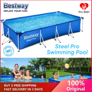 Bestway Steel Pro Rectangular Folding Swimming Pool Frame Set / 221cm *15cm *43cm / 259cm *170cm *61cm / 300cm *201cm *66cm / 400cm *211cm *81cm / Four Sizes Best Quality Original Swimming Pool No Airpump Required Easy Set Up