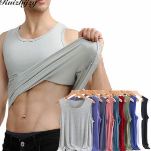 Ruizhijzg Plus Size XL-8XL Modal Cotton Mens Sleeveless T Shirts Summer Gentleman Boys Round Neck Vest Fitness Sleeveless Shirts Tank Top Elastic Fit Workout Gym Casual Singlet