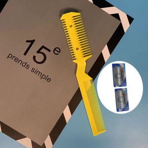 Trimmer Comb Hair Razor Combs Double Edge Hair Cutter Comb Plastic Hair Thinning Comb Professional Haircut Cutting Tool with 2 Blades