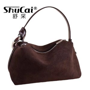 SHUCAI | Womens Matte Suede Leather Pillow High Quality Brown Coffee Handbag Luxury Designer Brand Female Shoulder Crossbody Bag New Red