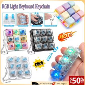 KEBIDU 9Keys RGB Mechanical Keyboard Keychain – Clicky Fidget Toy with LED Lights Stress Relief Gadget for A-dults & Kids