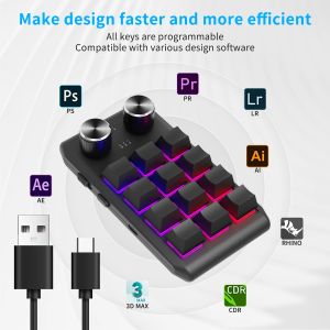Bluetooth 12 Key 2-knob USB Programming Macro Custom Keyboard Game Console Mechanical Keyboard Photoshop Hot Swappable Keyboard