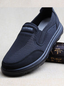 Ultra-Light Breathable Mens Slip-On Shoes Soft Bottom Anti-Slip Casual Web Shoes for Elderly Summer Comfortable round Toe