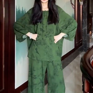 YuanXiang Spring Autumn High-End Silk Loose Lazy Style Sleepwear Set Long Sleeve Casual Simple Home Clothes Polyester Fiber