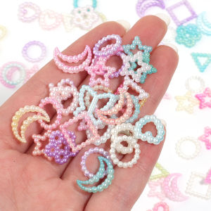 1 กระเป๋าอุปกรณ์เล็บ 3d เล็บ Charm ABS Love Bow Pentagram อุปกรณ์เล็บผสมสีชมพูสีขาวเรซิ่น Hollow Pearl สําหรับเล็บ