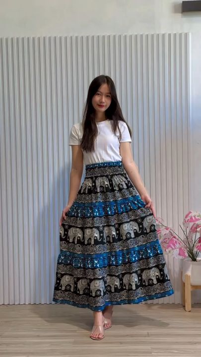 ️💜กระโปรง รุ่น MARU ช้างคู่💚💖งานแบรนด์ไทย🐘🇹🇭 ผ้าไหมอิตาลี ฟรีไซส์ ผ้า ...