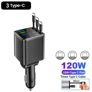 Kebidumei | 7-IN-1 180W Car Charger Retractable Type C Cable Fast Charge Cigarette Lighter Adapter Type C USB Charger For Huawei Samsung