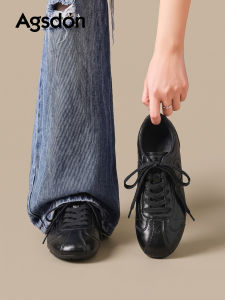 Agsdon | Leather Black Ballet Athletic Casual Flat Shoes