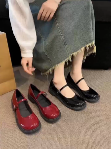 Venalisa 3CM Womens high heels Mary Jane Shoes Round head Thick sole Suitable for office student Black Red