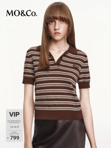 MO&Co. | Spring Autumn Vintage Stripe Polo Neck Knitted Sweater