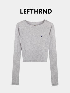 Star Dragon Face Knitted Tight Fit Long Sleeve Casual T-Shirt Womens Autumn New Style Light Floral Gray Base Layer Top