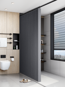 WEILAISHI | No-Drill Waterproof Invisible Mold-Resistant Foldable Shower Curtain Set