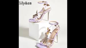 Eilyken Pha Lê Giày Cao Gót Nữ Màu Tím Gợi Cảm Bơm Có Dây Đeo Khóa Tiệc Mùa Hè Promise Size 41