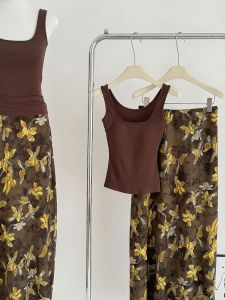 ชุดสองชิ้นสไตล์เกาหลีสำหรับผู้หญิง ชุดกระโปรงยาวสไตล์ย้อนยุคพร้อมเสื้อกั๊กเข้ารูปเอวสูง ชุดฤดูร้อนสำหรับสาวๆ ชุดกระโปรงทรงเอ