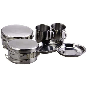 8pcs/Set Camping Cookware Mess Kit Stainless Steel Cooking Pot and Pan Set with Plates Cups for Outdoor Hiking Backpacking