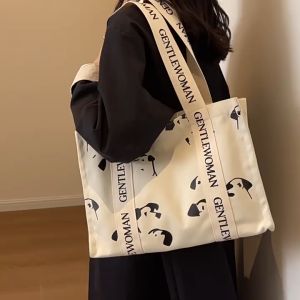 Gentlewoman Large Capacity Canvas Bag Letter Handbag Shoulder Bag Student Commuting Tote Bag